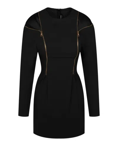 Shop Versace Double Zip Long Sleeve Cocktail Dress In Black