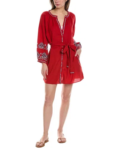 Shop Melissa Odabash Tania Linen-blend Mini Dress In Red