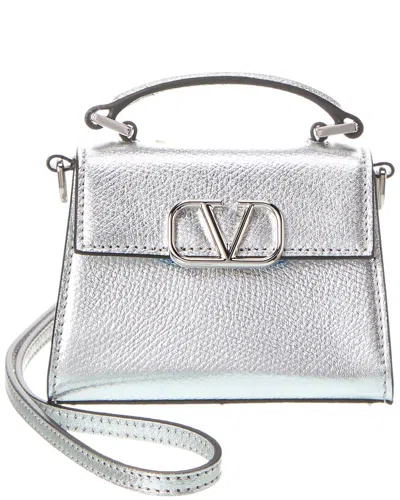 Shop Valentino Vlogo Leather Wallet On Chain In Silver