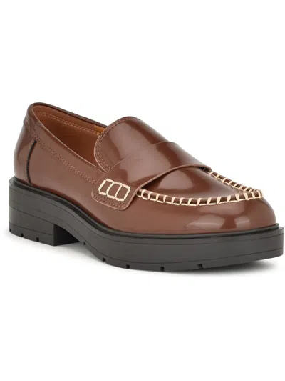 Shop Nine West Kipla Womens Faux Leather Slip-on Loafers In Brown
