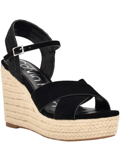 Shop Calvin Klein Elory Womens Suede Slingback Espadrilles In Black