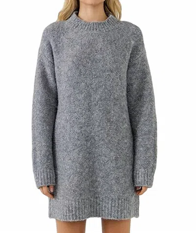 English Factory Cozy Crewneck Long Sleeve Sweater Dress In Grey