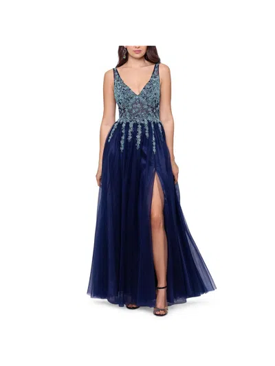 Blondie Nites Juniors Womens Embellished Illusion Evening Dress In Multi
