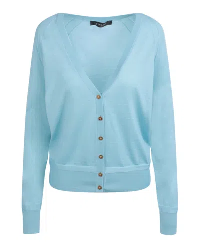 Shop Versace Lightweight Knit Cardigan In Blue