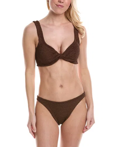 Shop Hunza G Juno Metallic-effect 2pc Bikini Set In Brown