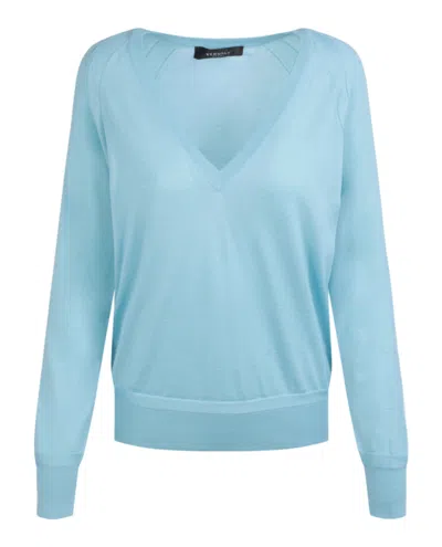 Shop Versace Lightweight Knit Sweater In Blue