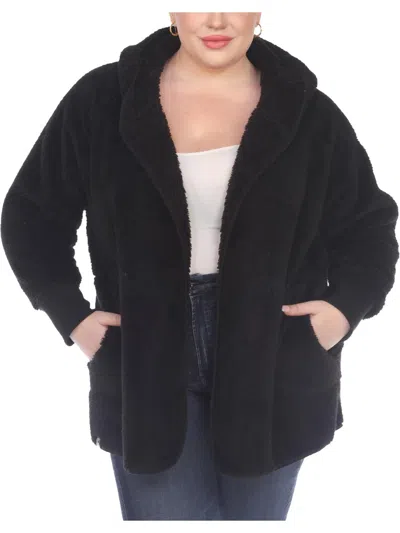 White Mark Plus Size Hooded Sherpa Jacket In Black