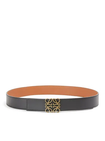 Shop Loewe Men Anagram Belt In Soft Grained Calfskin And Smooth Calfskin In Brown