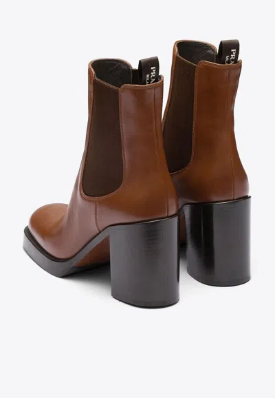 Shop Prada 85 Brushed Leather Ankle Boots In Brown