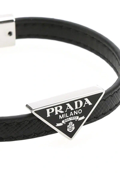 Shop Prada Man Black Leather Bracelet