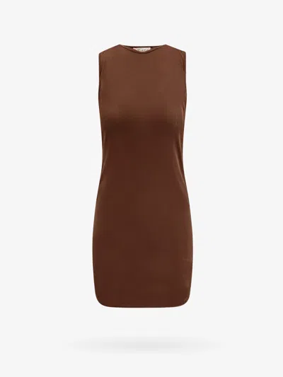 Shop Saint Laurent Woman Dress Woman Brown Dresses