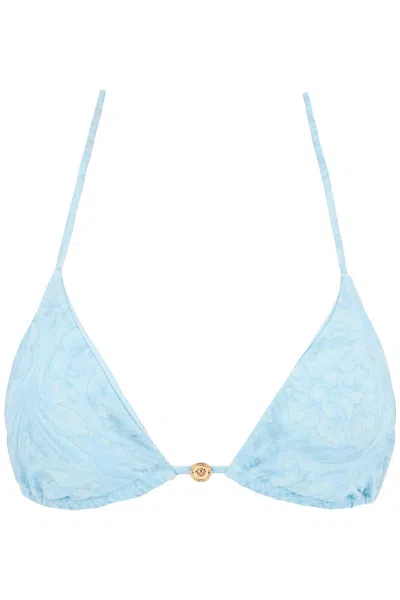 Shop Versace Baroque Bikini Top Women In Blue