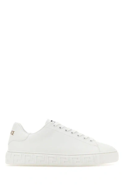 Shop Versace Woman White Nylon Greca Sneakers