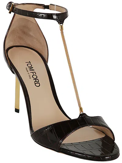 Shop Tom Ford Mid Heel Sandals Shoes In Brown