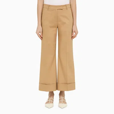 Quelledue Turn-up Flared Pants In Beige