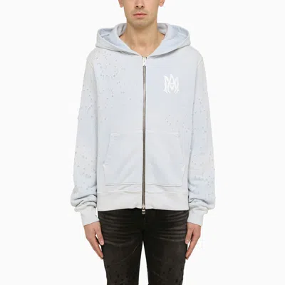 Shop Amiri Gray Hoodie With Wear And Tear In Light Blue