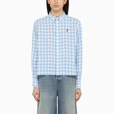 Shop Polo Ralph Lauren White/blue Linen Checked Shirt In Black