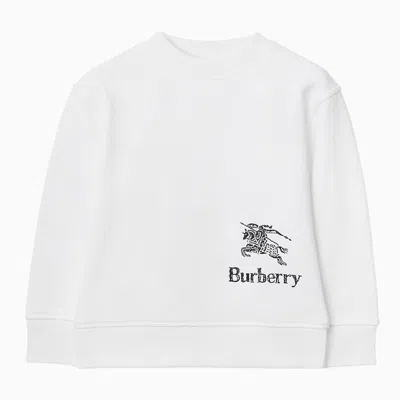 Shop Burberry White Cotton Crewneck Sweatshirt With Logo