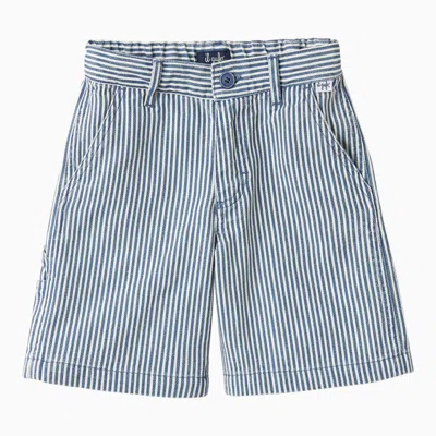 Shop Il Gufo White/blue Striped Cotton And Linen Bermuda Shorts In Light Blue