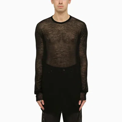 Shop Rick Owens Black Semi-transparent Wool Sweater