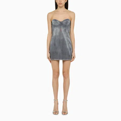 Shop Dsquared2 | Washed Denim Mini Dress With Crystals In Blue
