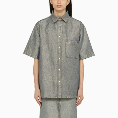 Shop Darkpark Grey Denim Short-sleeved Shirt In Light Blue