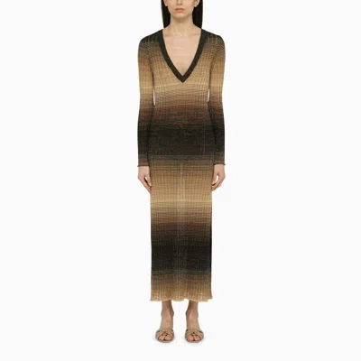 Shop Roberto Collina | Black/sand Linen Blend Long Dress In Multicolor