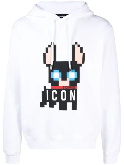 Dsquared2 Signature Icon-motif Cotton Hoodie In White
