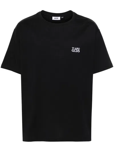Shop Gcds Cotton T-shirt With Embroidered Logo In Black