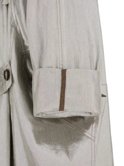 Shop Brunello Cucinelli Metallic Double-breasted Trench In Linen Woman In Grey