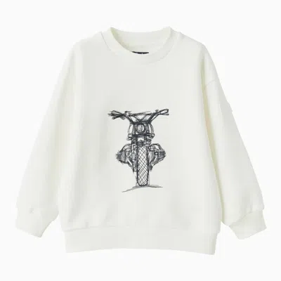 Il Gufo Milk-white Cotton Crew-neck Sweatshirt With Motorbike Embroidery In White