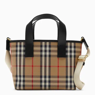 Shop Burberry Beige Checked Cotton Tote Bag