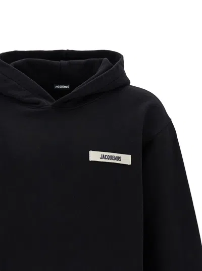 Shop Jacquemus 'le Hoodie Gros-grain' Black Hoodie With Logo Patch In Cotton Man