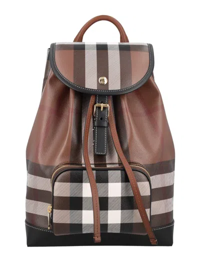 Shop Burberry Check Medium Backpack In Dark Birch Brown