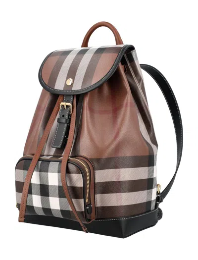 Shop Burberry Check Medium Backpack In Dark Birch Brown