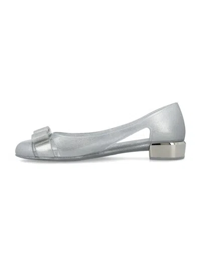 Shop Ferragamo Varina Ballet Flat In Silver Glitter