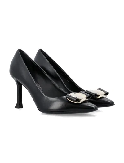 Shop Ferragamo Salvatore  New Vara Plate Pump In Nero || Nero || Nero