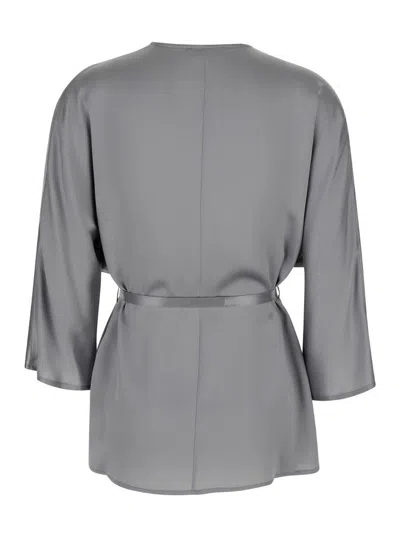 Shop Antonelli Gray 'bella Donna' Kimono With Waistband Closure In Technical Fabric Woman In Grey