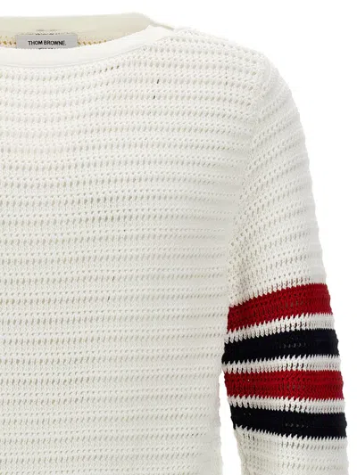Shop Thom Browne 'faux Crochet Stitch' Sweater In White