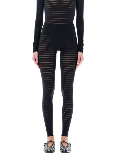 Shop Alaïa Sheer Stripes Legging In Black Alaia