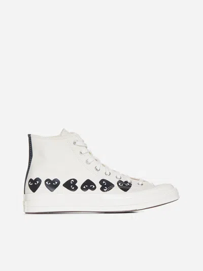 Shop Comme Des Garçons Play Multi Heart High-top Canvas Sneakers In White