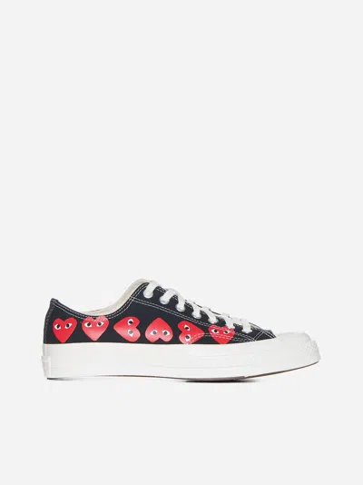 Shop Comme Des Garçons Play Multi Heart Low-top Canvas Sneakers In Black