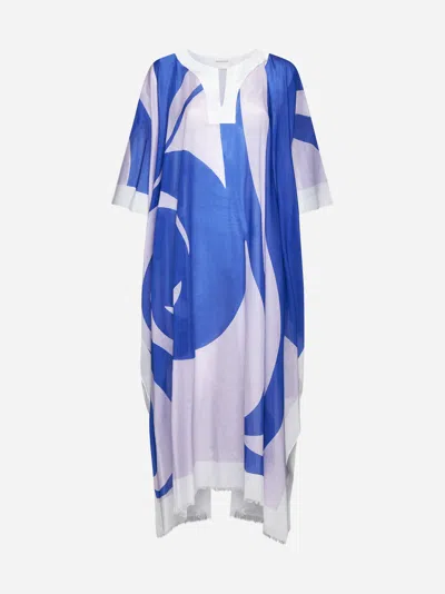 Shop Dries Van Noten Print Cotton Caftan Dress In Blue