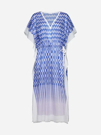 Shop Dries Van Noten Print Cotton-blend Caftan Dress In Blue