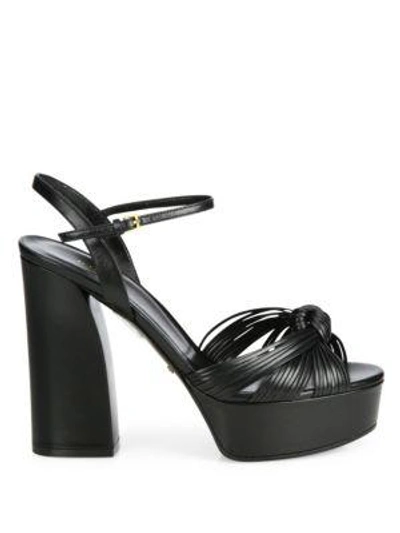 Shop Gucci Allie Knotted Leather Platform Sandals In Black