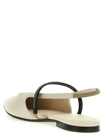 Shop Brunello Cucinelli 'monile' Slingback Ballet Flats In White