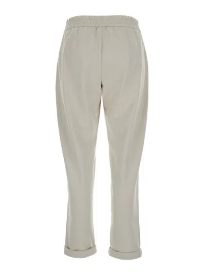 Shop Brunello Cucinelli White Crop Pants With Elastic Waist In Stretch Cotton Woman In Grey