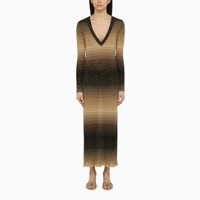 Shop Roberto Collina Black/sand Blend Long Dress In Multicolor