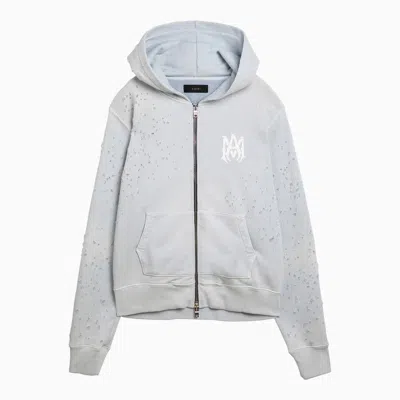 Shop Amiri Gray Hoodie With Wear And Tear In Blue