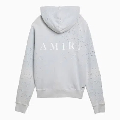 Shop Amiri Gray Hoodie With Wear And Tear In Blue